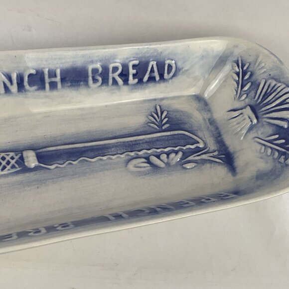 California Pottery Vtg Large Blue Rectangular French Bread Platter Los Angeles - Picture 3 of 12